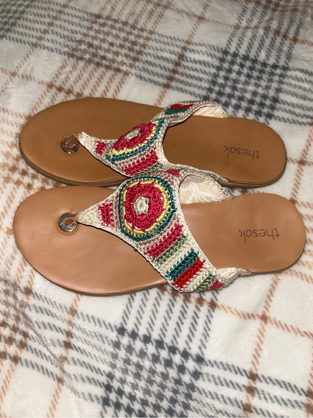 The Sak Shana Multicolor Crochet Hippie Thong Boho Sandals Stripe Size 7